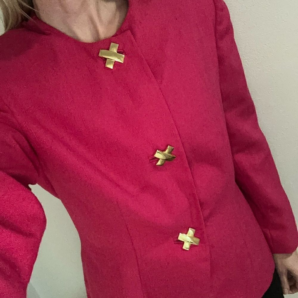 Morgan Miller hot Barbie pink gold X button blazer jacket medium 8 - Picture 4 of 10